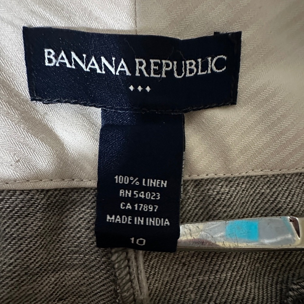 Banana Republic Bermuda Shorts Womens Gray 100% Linen Cuffed Knee Preppy Chic 10 - Picture 4 of 5